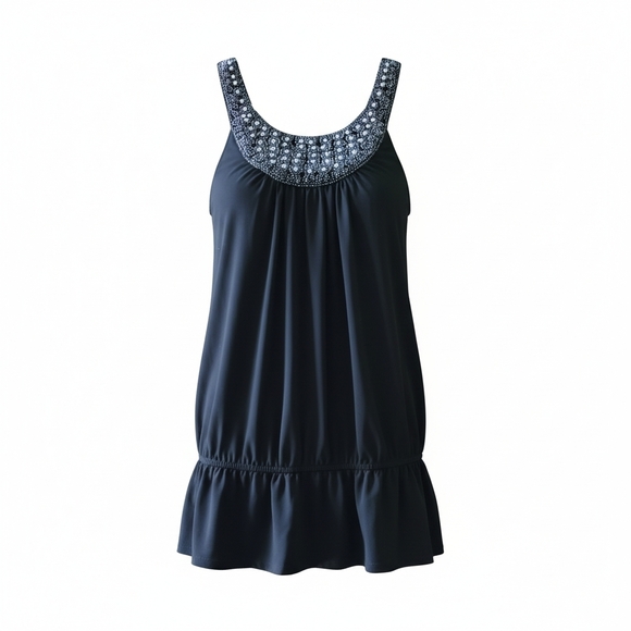 Rampage Tops - Rampage Black Embellished Tank Top With Elastic At The Waist Size Small